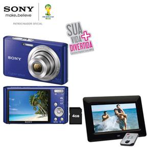 Câmera Sony DSC-W610 Azul c/ 14.1MP, LCD 2.7”, Zoom Óptico 4x, Estabilizador+ Cartão SD 4GB + Porta-Retrato Digital Dazz 657-2 Preto c/ LCD de 7”