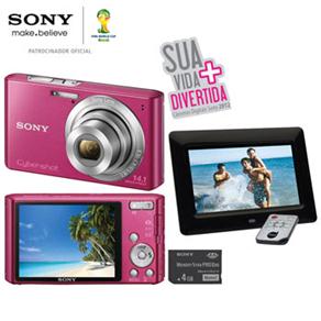 Câmera Sony DSC-W610 Rosa c/ 14.1MP, LCD 2.7”, Zoom Óptico 4x, Estabilizador + Cartão SD 4GB + Porta-Retrato Digital Dazz 657-2 Preto c/ LCD de 7”