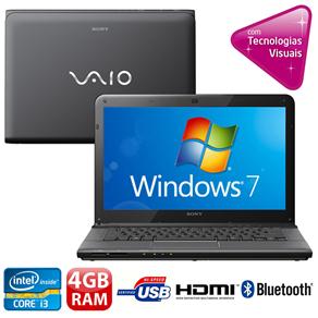 Notebook Sony Vaio SVE14113EB Preto com Intel® Core™ i3-2370M, 4GB, 500GB, Gravador de DVD, USB 3.0, HDMI, Wireless, Bluetooth, LED 14" e Windows 7