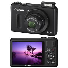 Câmera Canon PowerShot S100 Preta c/ LCD 3", 12.1MP, Full HD, Zoom Óptico 5X, Estabilizador de Foto, Detector de Face e Sorriso e PictBridge 