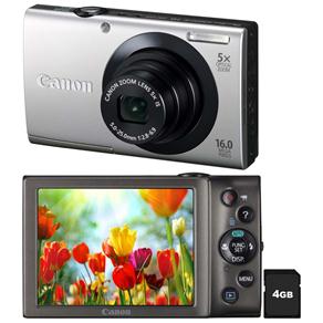 Câmera Digital Canon PowerShot A3400 Prata c/ Tela em LCD 3.0” e Touch, 16 MP, Zoom Óptico 5x, Estabilizador de Imagem e Vídeos em HD + Cartão de 4GB