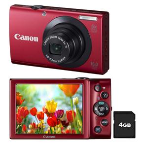 Câmera Canon PowerShot A3400 Vermelha c/ Tela em LCD 3.0” e Touch, 16 MP, Zoom Óptico 5x, Estabilizador de Imagem e Vídeos em HD + Cartão de 4GB