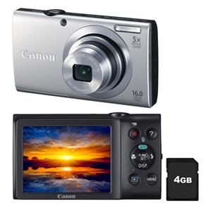 Câmera Digital Canon PowerShot A2400 Prata c/ LCD 2.7”, 16 MP, Zoom Óptico 5x, Estabilizador de Imagem e Vídeos em HD + Cartão de 4GB