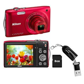 Câmera Digital Nikon CoolPix S3300 c/ LCD 2.7”, 16.0 MP, Vídeo HD + Cartão de 8GB + Mini Leitor de Memória Yasin LU-102/203358 