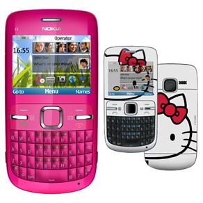 Cel Desbloq Claro Nokia C3 Rosa c/ Câmera 2MP, QWERTY, Wi-Fi, MP3, Bluetooth, Fone de Ouvido e Cartão 2GB c/ Adesivo Hello Kitty