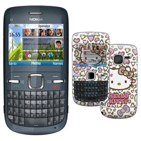 Cel Desbloq Claro Nokia C3 Grafite c/ Câmera 2MP, QWERTY, Wi-Fi, MP3, Bluetooth, Fone de Ouvido e Cartão 2GB c/ Adesivo Leopard Hearts