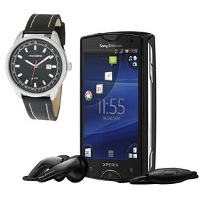 Celular Desbloqueado Sony Ericsson Xperia™ Mini Pro Preto c/ Câmera 5.0MP, Fone +Cartão 2GB + Relógio Masculino Analógico Mondaine - Preto