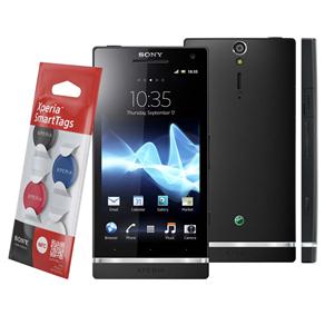 Celular Desbloqueado Claro Sony Xperia S Preto com Tela de 4,3", Câmera 12.1MP, Processador Dual Core, Android 2.3, 3G, Wi-Fi, aGPS + Kit SmartTags