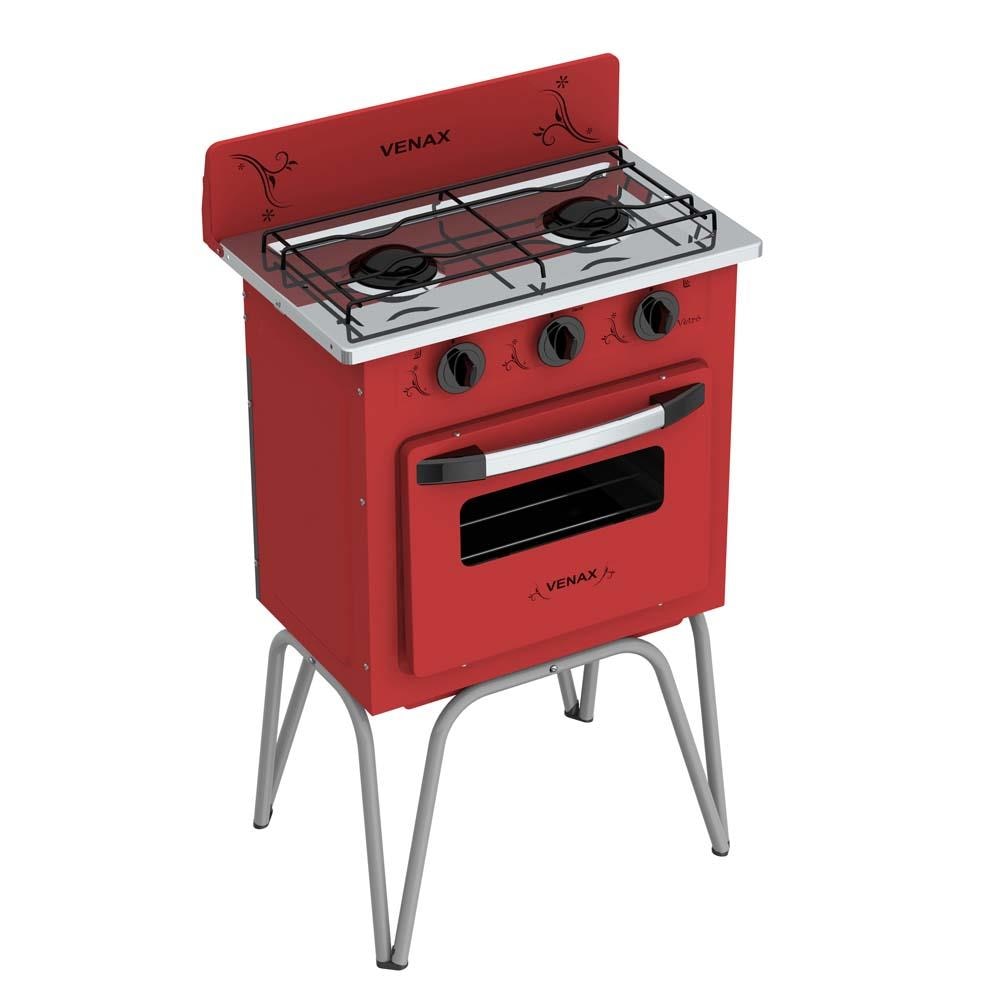 Fogão a Gás 2 Bocas Venax Gemini Vetrô Vermelho Piso 2 Bocas no Fogão a Gás 2 Bocas Venax Gemini Vetrô Vermelho Piso 2 Bocas no