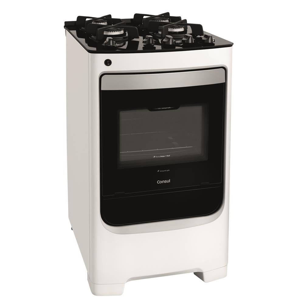 Fogão Consul 4 Bocas CFO4VAB com Mesa de Vidro Temperado Branco