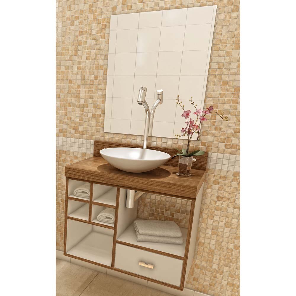 Gabinete para Banheiro Vtec Bercrux com Cuba e Espelho 40 x 35 x 60 cm Bege -> Cuba Banheiro Marrom Gabinete para Banheiro Vtec Bercrux com Cuba e Espelho 40 x 35 x 60 cm Bege -> Cuba Banheiro Marrom