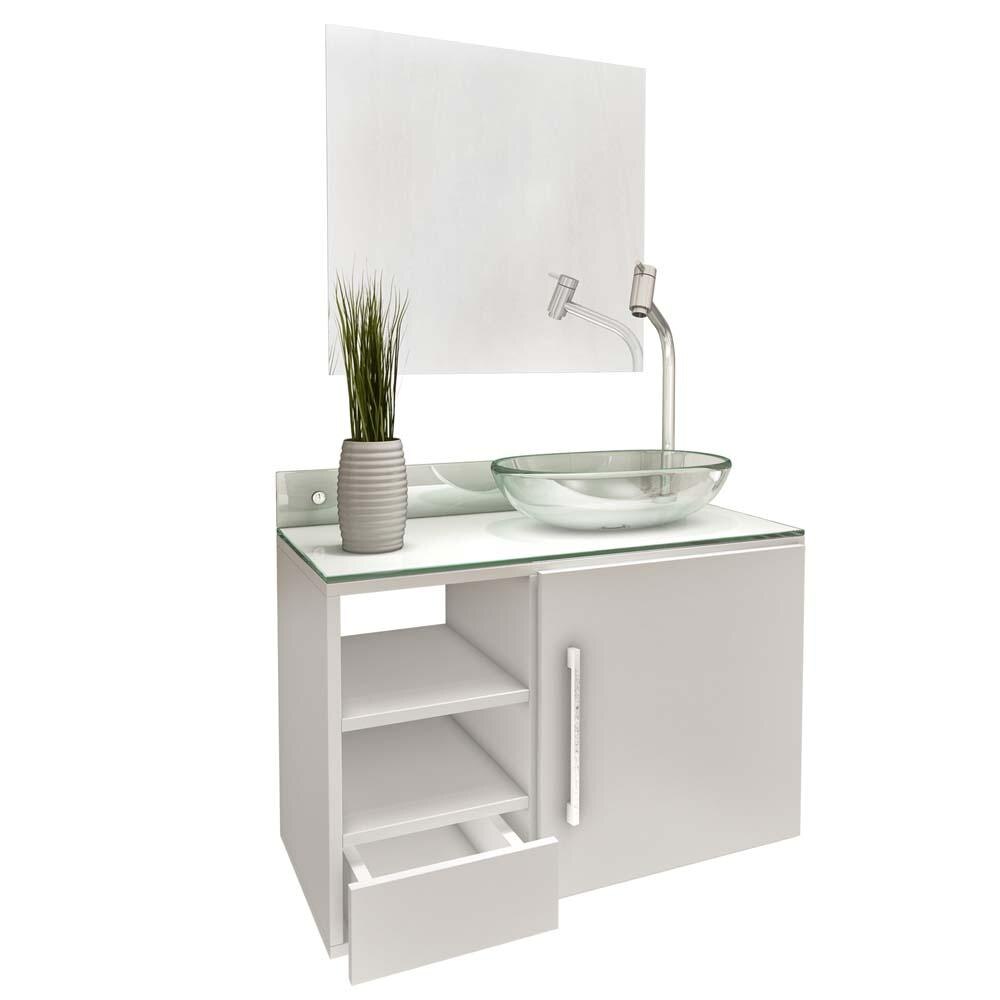 Gabinete para Banheiro Vtec Skat com Cuba e Espelho 45 x 65 x 35 cm Branco # Gabinete De Banheiro Com Luz Gabinete para Banheiro Vtec Skat com Cuba e Espelho 45 x 65 x 35 cm Branco # Gabinete De Banheiro Com Luz