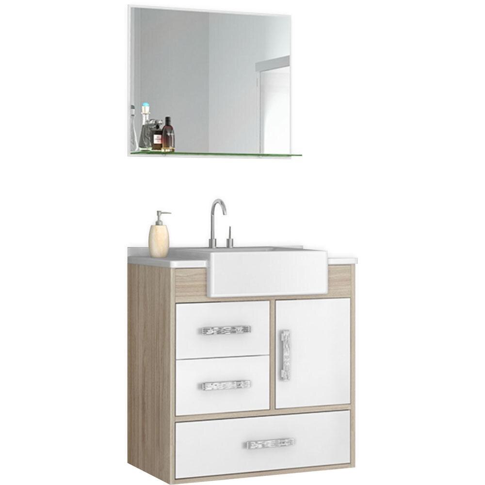 Gabinete para Banheiro Cerocha Alhena com Cuba, Espelho e Prateleira de Vidro -> Moveis Com Cuba Para Banheiro Gabinete para Banheiro Cerocha Alhena com Cuba, Espelho e Prateleira de Vidro -> Moveis Com Cuba Para Banheiro