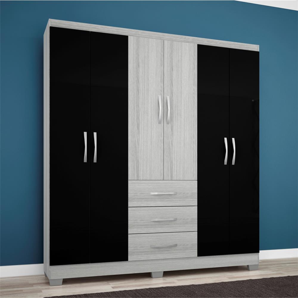 Armário Bartira Olímpia com 6 Portas e 3 Gavetas Cinza Preto Guarda roupas e Roupeiros no Armario Capsula Hombre ~ Armário Bartira Olímpia com 6 Portas e 3 Gavetas Cinza Preto Guarda roupas e Roupeiros no