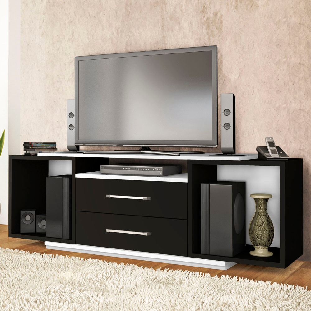 Rack RV Móveis Home Theater Bahamas Branco/Preto Racks e Painéis no