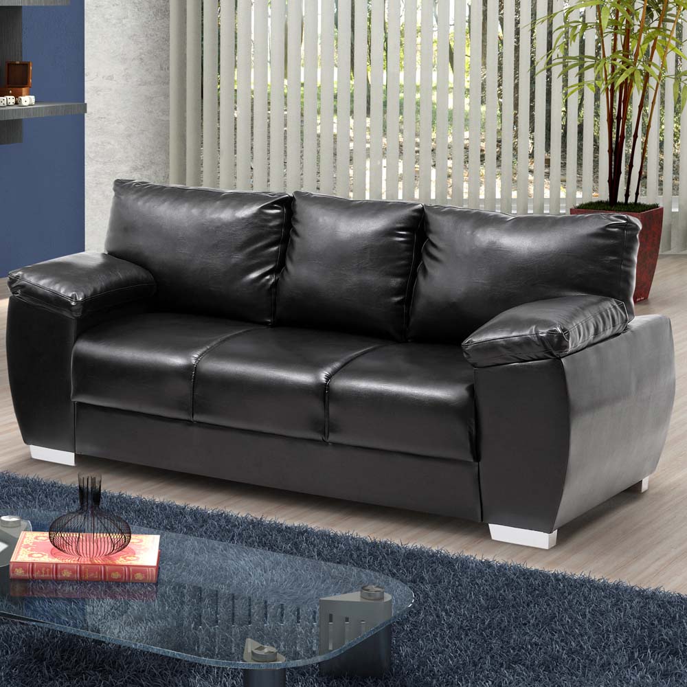 Sofá 3 Lugares Master Canadá em PU Preto Sofás no