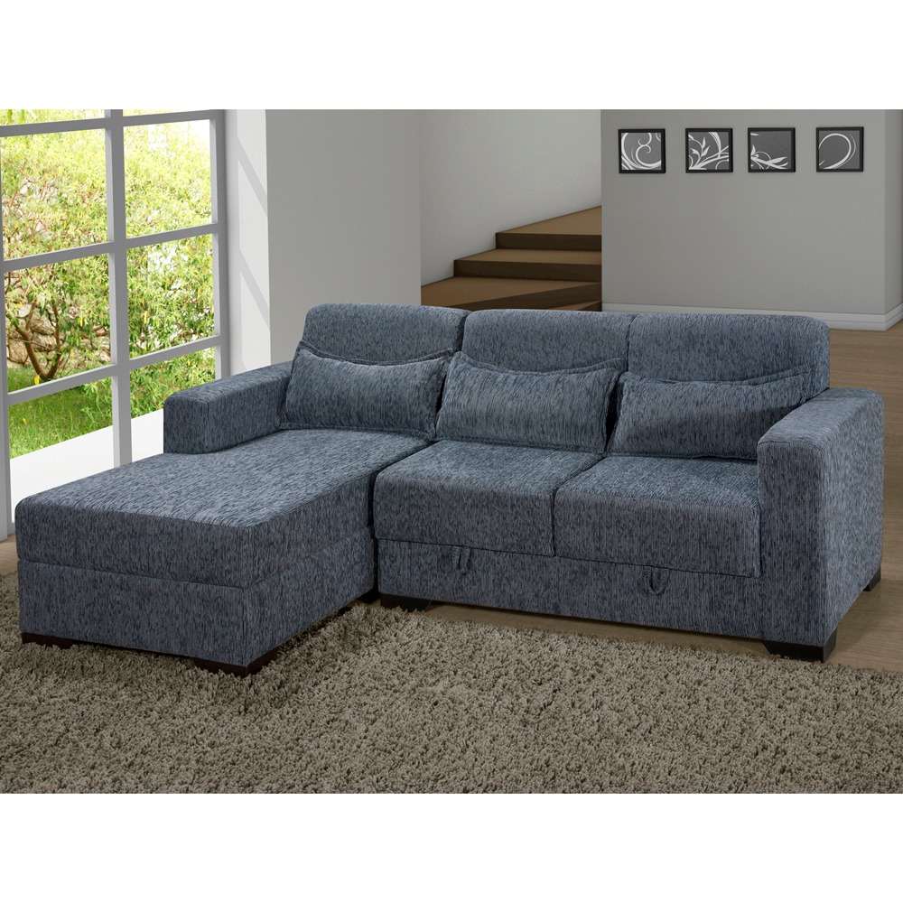 Sofá 2 Lugares American Comfort Coimbra em Chenille com Chaise Lado