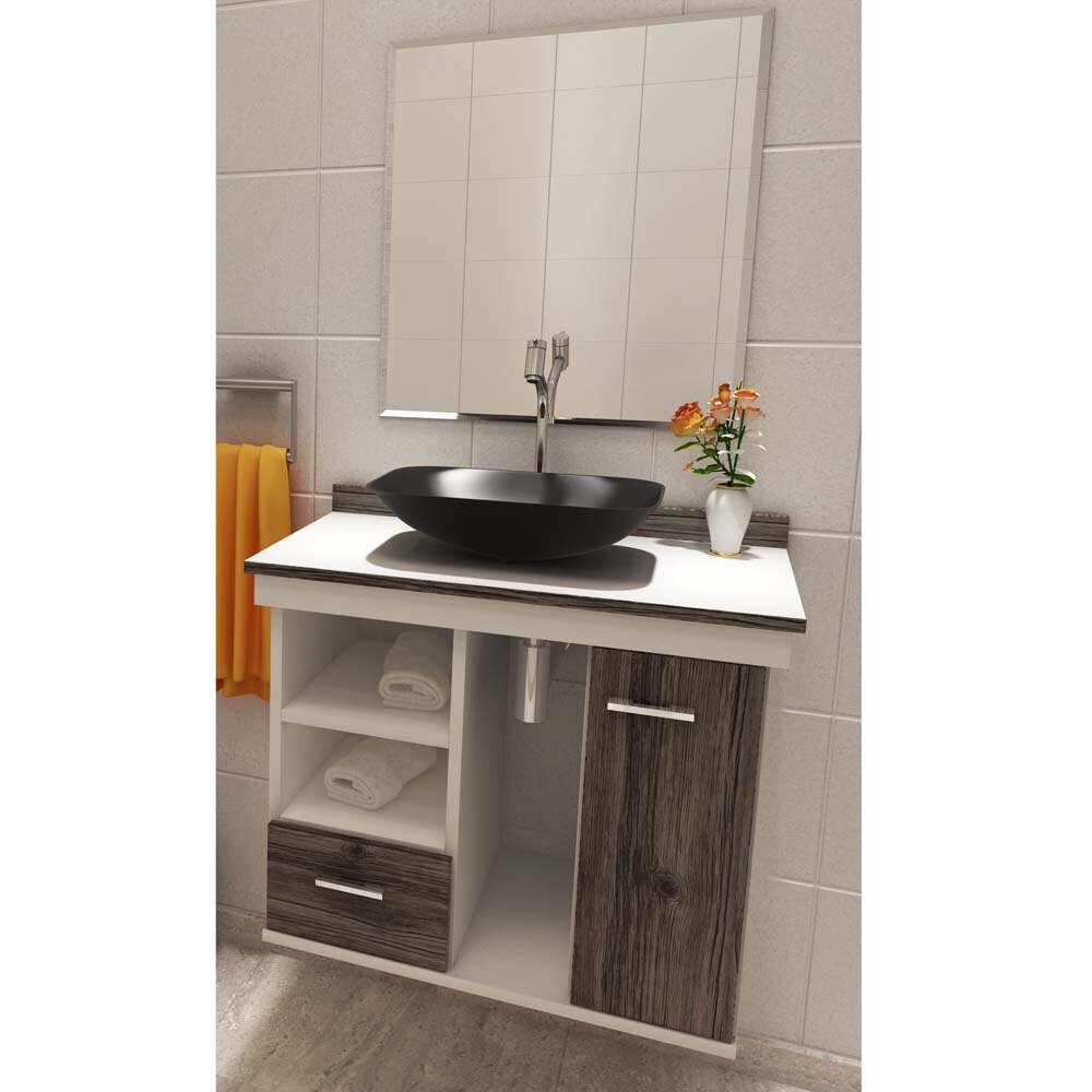 Gabinete para Banheiro Vtec Arkab Nairobi com Cuba e Espelho 50 x 60 x 35 cm -> Cuba Pia Banheiro Cinza Gabinete para Banheiro Vtec Arkab Nairobi com Cuba e Espelho 50 x 60 x 35 cm -> Cuba Pia Banheiro Cinza