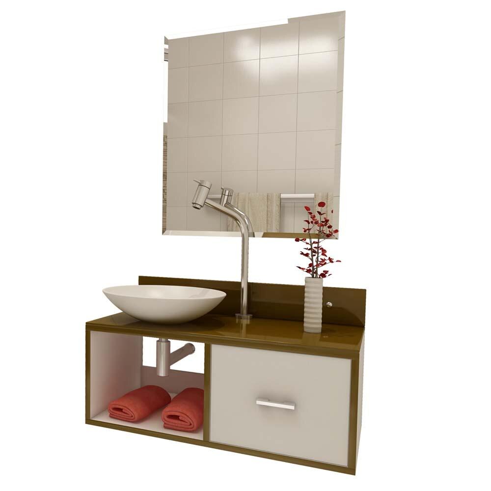 Gabinete para Banheiro VTEC Plut u00e3o com Cuba e Espelho 31 x 71 x 37 cm Branco Marrom Adesivo De Parede Com Nome ~ Gabinete para Banheiro VTEC Plut u00e3o com Cuba e Espelho 31 x 71 x 37 cm Branco Marrom