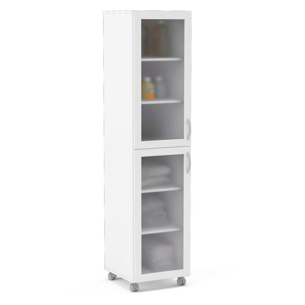 Armário Multiuso Politorno 320482 com 2 Portas de Vidro e Rodízios Branco Estantes e Armarios Para Quarto Solteiro ~ Armário Multiuso Politorno 320482 com 2 Portas de Vidro e Rodízios Branco Estantes e