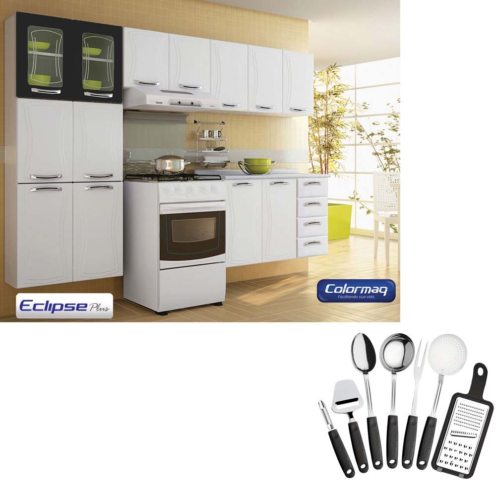 Cozinha Colormaq Eclipse Plus 3 pçs Brancopreto + Conjunto de Utensílios T # Cozinha Compacta Tramontina Cozinha Colormaq Eclipse Plus 3 pçs Brancopreto + Conjunto de Utensílios T # Cozinha Compacta Tramontina