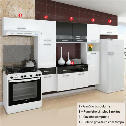 Cozinha Bartira Lorena com 4 Peças BrancoPreto Cozinha Compacta no Casas # Armario De Cozinha Bartira Safira Cozinha Bartira Lorena com 4 Peças BrancoPreto Cozinha Compacta no Casas # Armario De Cozinha Bartira Safira