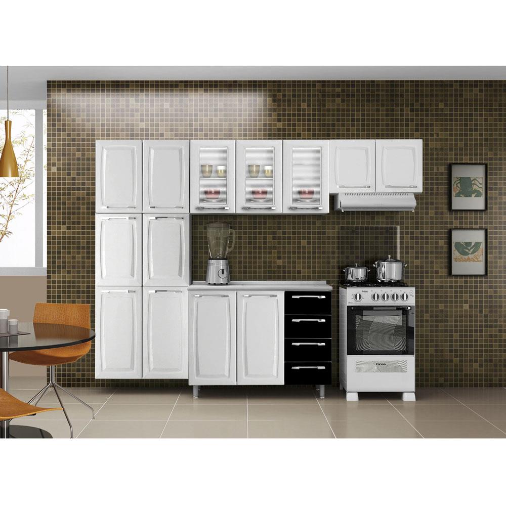 Cozinha Compacta Itatiaia Diamante com Armário Triplo com Porta de Vidro 4 # Armario De Cozinha Preto E Branco Cozinha Compacta Itatiaia Diamante com Armário Triplo com Porta de Vidro 4 # Armario De Cozinha Preto E Branco