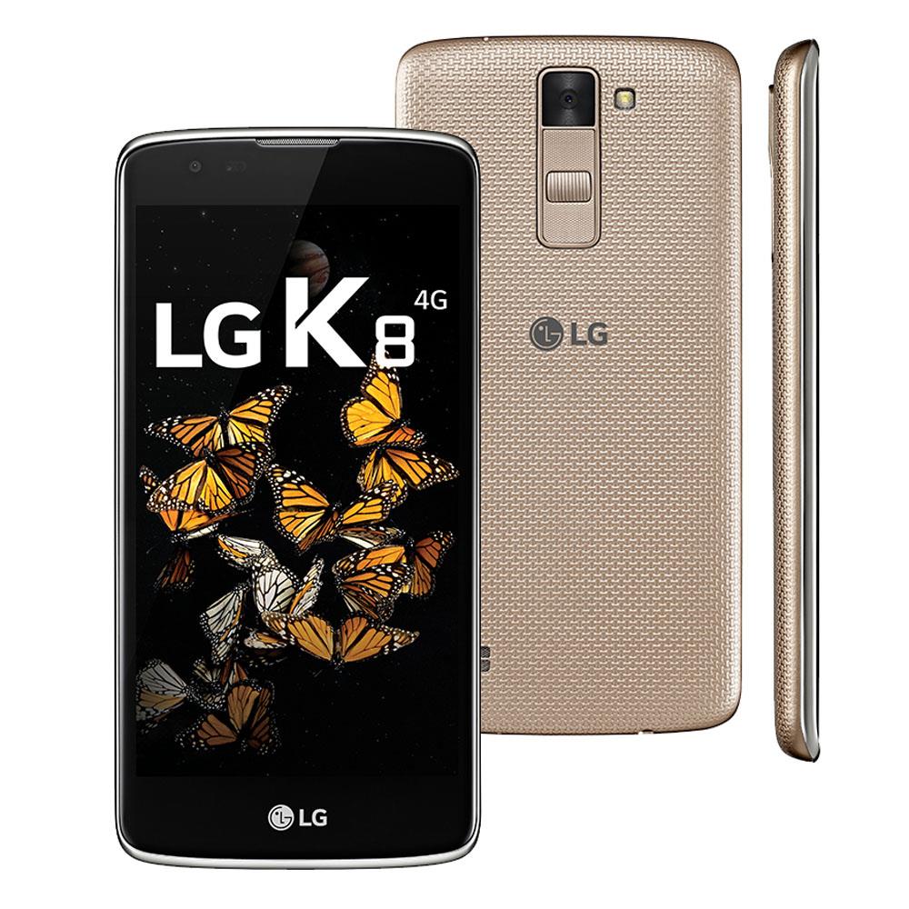 Smartphone LG K8 Dourado com 16GB, Dual Chip, Tela HD de 5,0", 4G