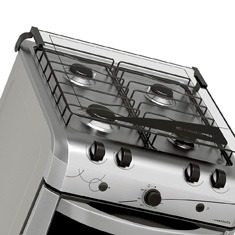 Ele é fácil de ser limpo fogão Continental 4 bocas Novitá FGCT004PN Inox mesa