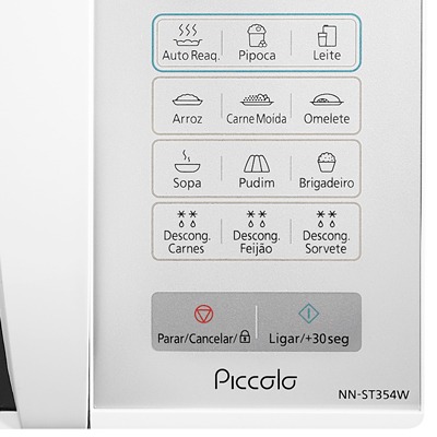 São 8 receitas pré-programadas para o preparo rápido das suas refeições forno micro ondas panasonic piccolo 25 litros painel 8 receitas pre programadas