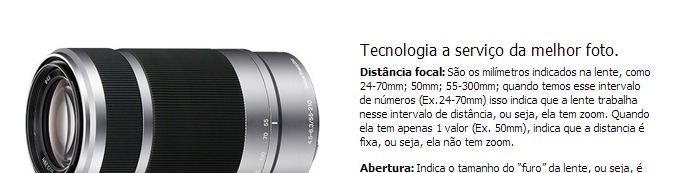 Distância focal de 55 mm até 210mm Lente Ótima Distância Focal