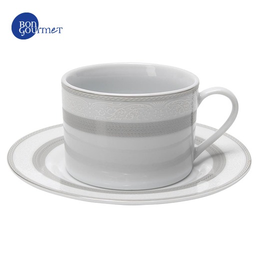 Peças feitas em porcelana com detalhes cinza nas bordas aparelho de jantar bon gourmet 42 peças