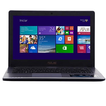 O notebook Asus X450CA WX184H de frente notebook Asus X450CA WX184H de frente
