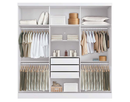Guarda-roupa Móveis Europa Rubi - Design elegante e funcional com portas de correr e sistema Flex Color Guarda-roupa Móveis Europa Rubi - Design elegante e funcional com portas de correr e sistema Flex Color