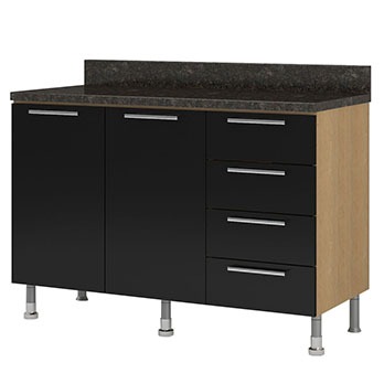 Balcão Ditália Móveis Aspen com 2 Portas e 4 Gavetas Balcão Ditália Móveis Aspen com 2 Portas e 4 Gavetas