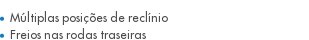 Múltiplas posições de reclínio Freios nas rodas traseiras