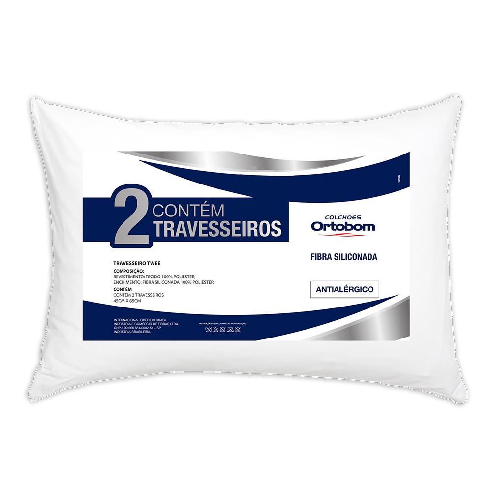 Travesseiros Ortobom Twee em Fibra Siliconada 45 x 65 cm Brancos – 2 Unidades