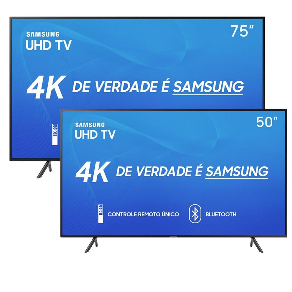 Smart TV LED 75" UHD 4K Samsung 75RU7100 + Smart TV LED 50" UHD 4K Samsung 50RU7100