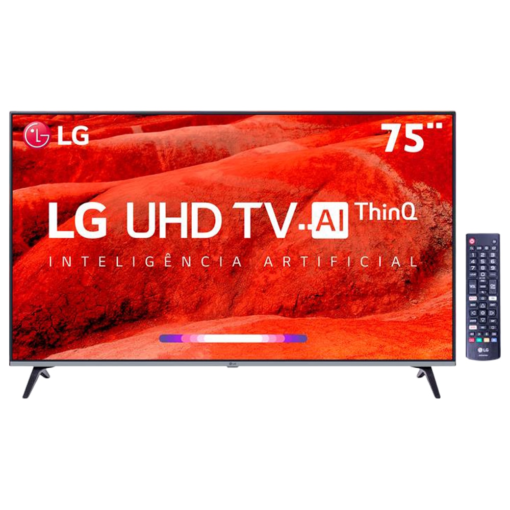 Smart TV LED 75" UHD 4K LG 75UM7510PSB com ThinQ AI Inteligência Artificial, IPS, Quad Core, HDR Ativo, DTS Virtual X, WebOS 4.5, Bluetooth e HDMI