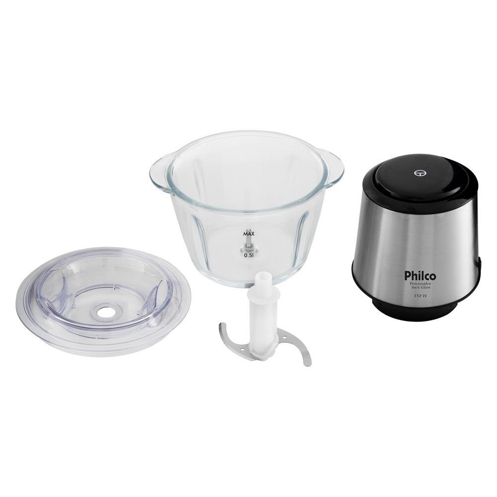Processador de Alimentos Philco Inox Glass PPS01I com 350W – Preto/Inox - 110V - 5