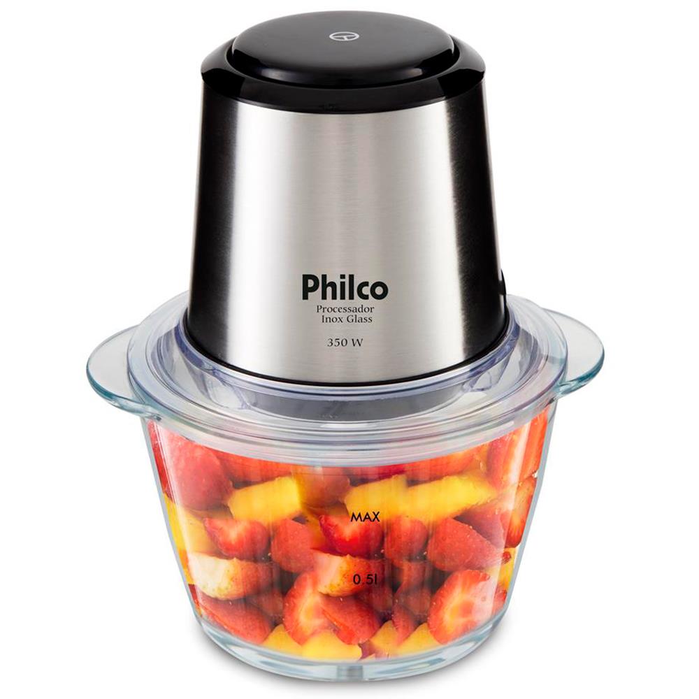 Processador de Alimentos Philco Inox Glass PPS01I com 350W – Preto/Inox - 110V - 9