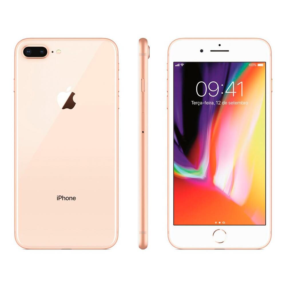 iPhone 8 Plus Apple com 128GB, Tela Retina HD de 5,5”, iOS 11, Dupla Câmera Traseira, Resistente à Água, Wi-Fi, 4G LTE e NFC – Dourado