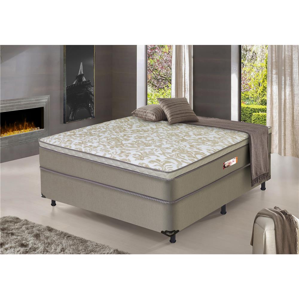 Cama Box Casal + Colchão Hellen Alpha com EuroPillow e Molas Ensacadas 61x138x188 cm - Bege