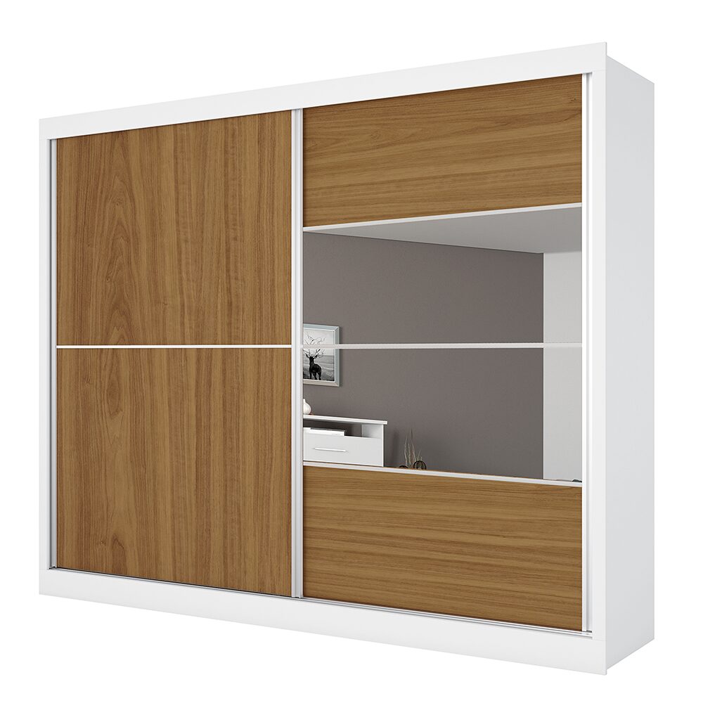 Guarda-Roupa Móveis Europa Londres Flex com Espelho, 2 Portas de Correr e 4 Gavetas