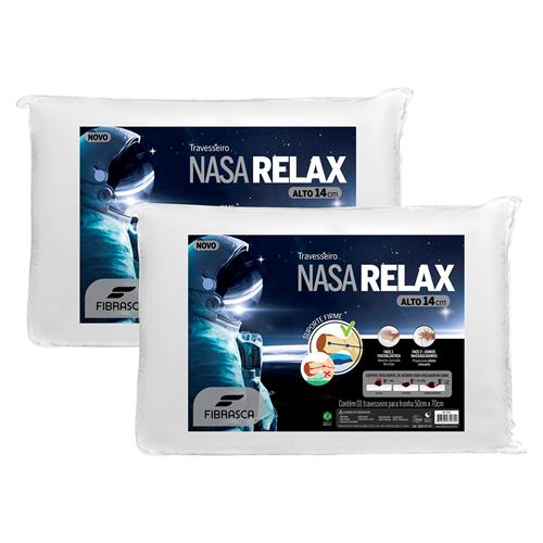 Menor preço em Travesseiros Fibrasca Poliuretano e Poliéster Nasa Alto Relax 59 x 39 cm Brancos - 2 Unidades