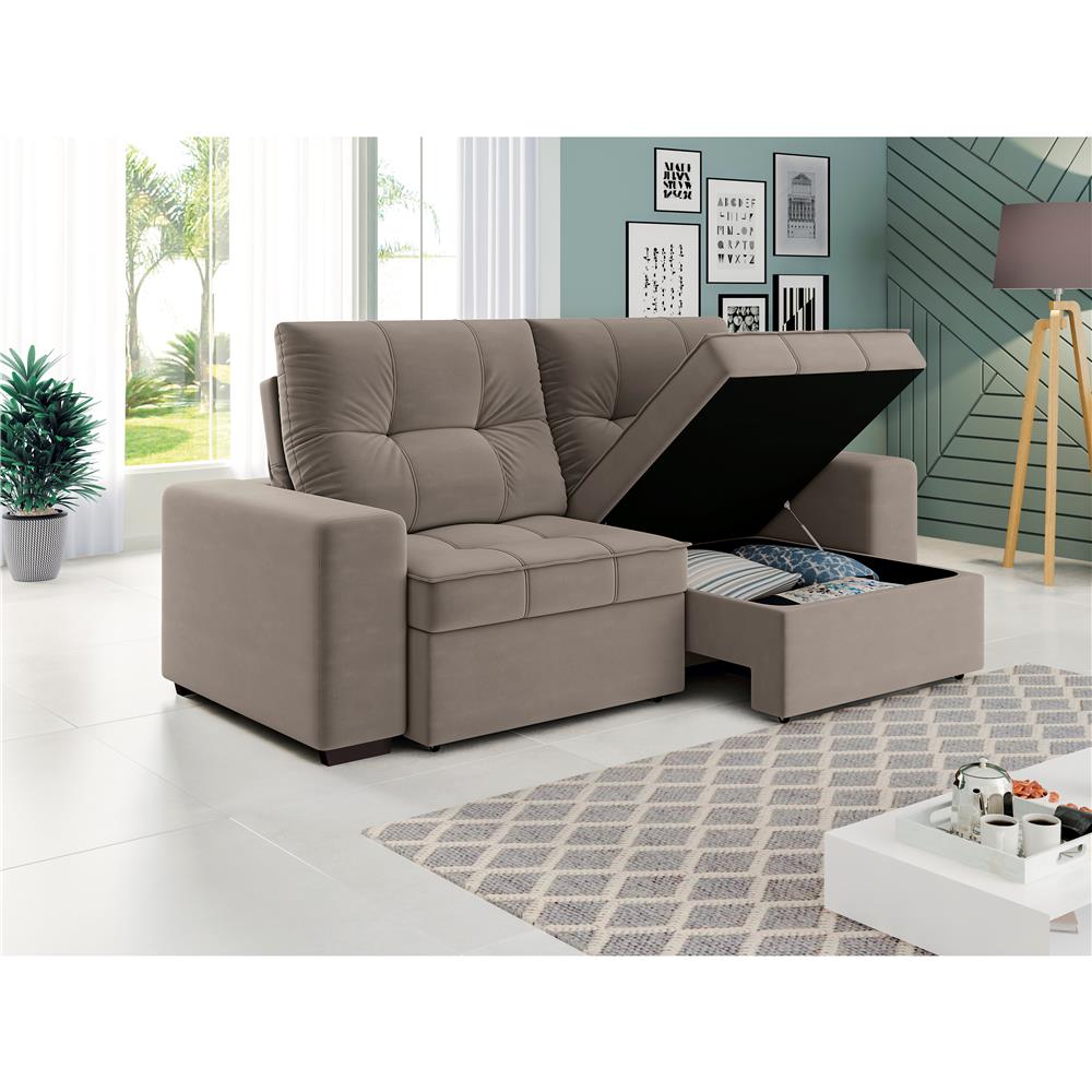 [3 cores] Sofá 4 Lugares Linoforte Dublin com Assento Retrátil, Encosto Reclinável e Baú em Tecido Suede 230 cm de largura