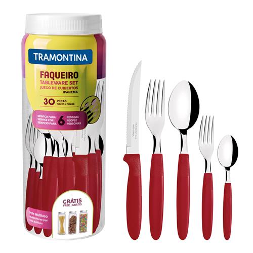 Faqueiro Tramontina Ipanema em Aço Inox e Polipropileno com Pote Vermelho – 30 Peças é boa?