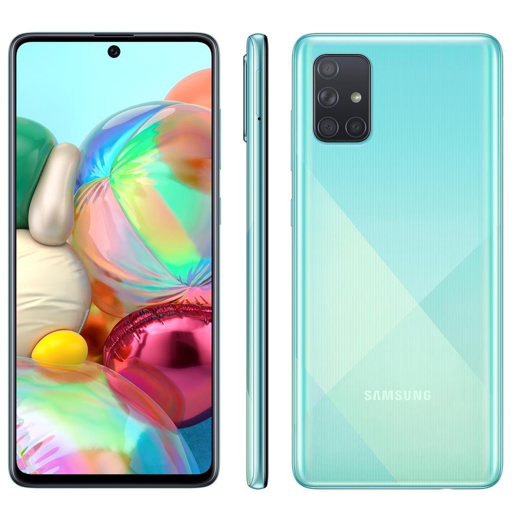 Smartphone Samsung Galaxy A71 Azul 128GB, Tela Infinita de 6.7", Câmera Traseira Quádrupla, Leitor Digital na Tela, 6GB RAM e Processador Octa-Core
