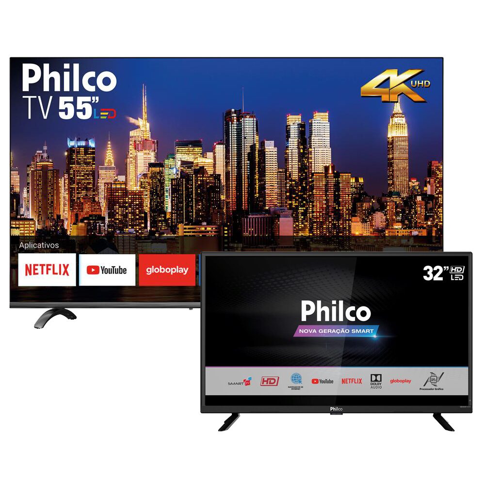 Smart TV LED 55" UHD 4K Philco PTV55Q20SNBL + Smart TV LED 32" HD Philco PTV32G52S