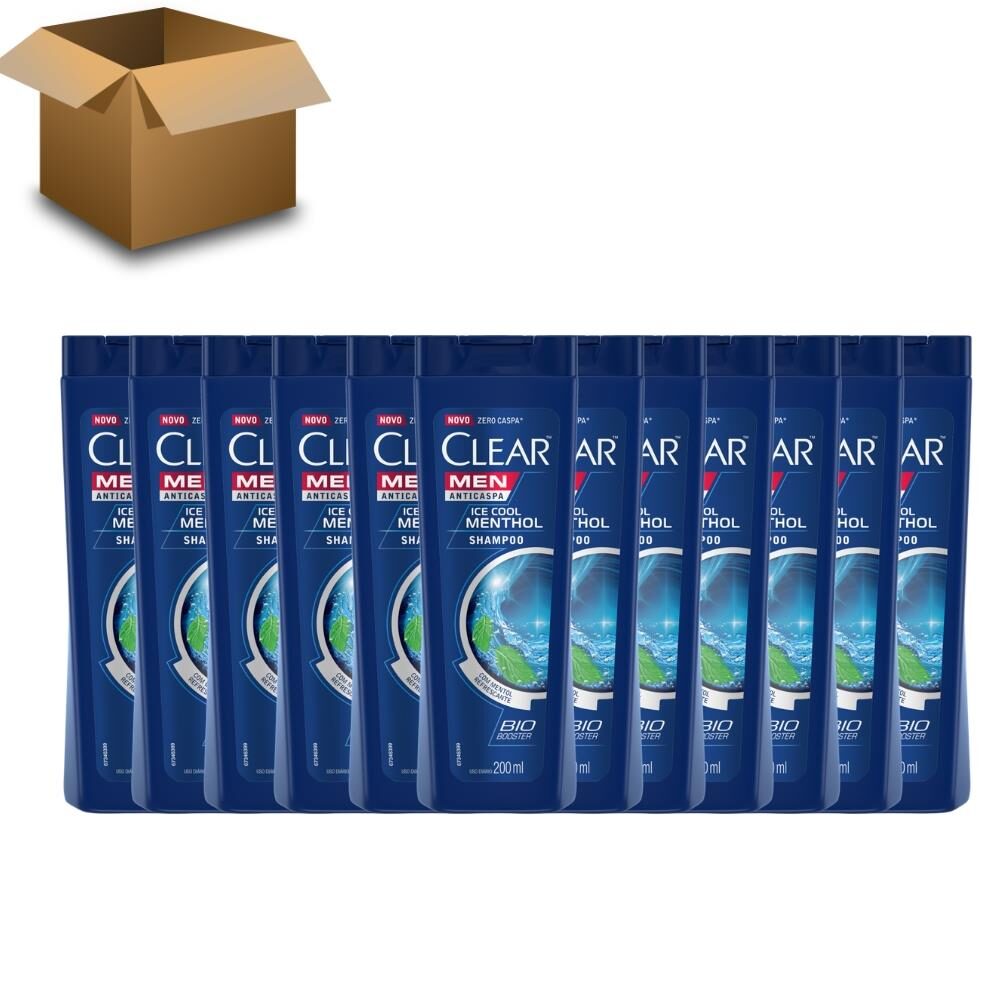 Shampoo Clear Men Anticaspa Ice Cool Menthol 200 ml – 12 Unidades